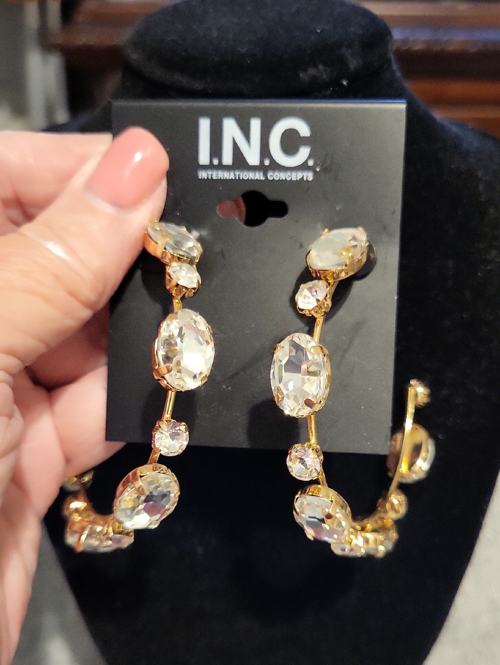 International Concepts Large Goldtone Jeweled Hoop Earrings